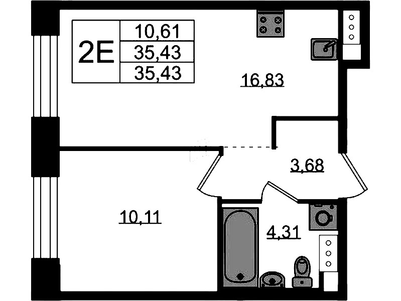 1-комнатная квартира 35.43 м², 2/5 эт., ЖК «Plus Пулковский»